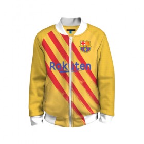 Детский бомбер 3D с принтом Barcelona 4-th kit 19-20 в Рязани, 100% полиэстер | застегивается на молнию, по бокам два кармана без застежек, мягкие манжеты, по низу бомбера и на воротнике — эластичная резинка | barcelona | champions | laliga | league | spain | барселона | испания | лига | месси | чемпионов