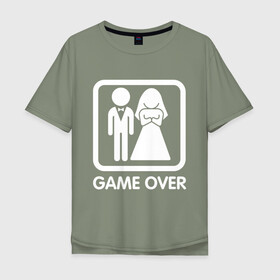 Мужская футболка хлопок Oversize с принтом Game over в Рязани, 100% хлопок | свободный крой, круглый ворот, “спинка” длиннее передней части | девушка | жена | жених | игра | муж | невеста | парень | подарок