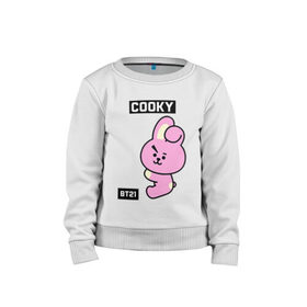 Детский свитшот хлопок с принтом COOKY BT21 в Рязани, 100% хлопок | круглый вырез горловины, эластичные манжеты, пояс и воротник | bt21 | bts | chimmy | cooky | koya | love yourself. | mang | rj | shooky | tata | бт21 | бтс