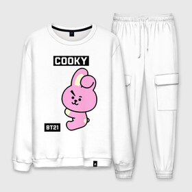 Мужской костюм хлопок с принтом COOKY BT21 в Рязани, 100% хлопок | на свитшоте круглая горловина, мягкая резинка по низу. Брюки заужены к низу, на них два вида карманов: два “обычных” по бокам и два объемных, с клапанами, расположенные ниже линии бедра. Брюки с мягкой трикотажной резинкой на поясе и по низу штанин. В поясе для дополнительного комфорта — широкие завязки | Тематика изображения на принте: bt21 | bts | chimmy | cooky | koya | love yourself. | mang | rj | shooky | tata | бт21 | бтс