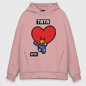 Мужское худи Oversize хлопок с принтом TATA BT21 в Рязани, френч-терри — 70% хлопок, 30% полиэстер. Мягкий теплый начес внутри —100% хлопок | боковые карманы, эластичные манжеты и нижняя кромка, капюшон на магнитной кнопке | Тематика изображения на принте: bt21 | bts | chimmy | cooky | koya | love yourself. | mang | rj | shooky | tata | бт21 | бтс