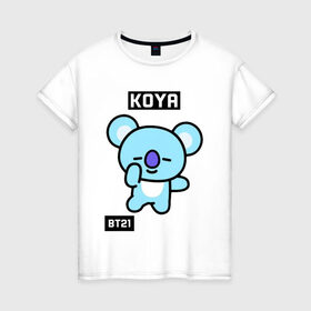 Женская футболка хлопок с принтом KOYA BT21 в Рязани, 100% хлопок | прямой крой, круглый вырез горловины, длина до линии бедер, слегка спущенное плечо | bt21 | bts | chimmy | cooky | koya | love yourself. | mang | rj | shooky | tata | бт21 | бтс