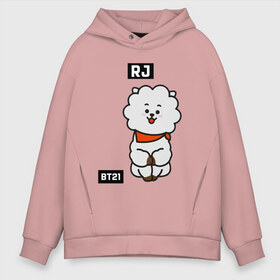 Мужское худи Oversize хлопок с принтом RJ BT21 в Рязани, френч-терри — 70% хлопок, 30% полиэстер. Мягкий теплый начес внутри —100% хлопок | боковые карманы, эластичные манжеты и нижняя кромка, капюшон на магнитной кнопке | Тематика изображения на принте: bt21 | bts | chimmy | cooky | koya | love yourself. | mang | rj | shooky | tata | бт21 | бтс