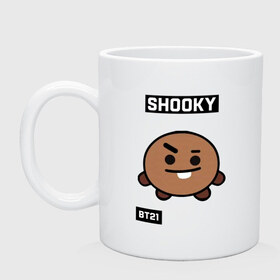 Кружка с принтом SHOOKY BT21 в Рязани, керамика | объем — 330 мл, диаметр — 80 мм. Принт наносится на бока кружки, можно сделать два разных изображения | Тематика изображения на принте: bt21 | bts | chimmy | cooky | koya | love yourself. | mang | rj | shooky | tata | бт21 | бтс