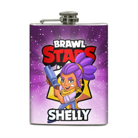 Фляга с принтом BRAWL STARS SHELLY в Рязани, металлический корпус | емкость 0,22 л, размер 125 х 94 мм. Виниловая наклейка запечатывается полностью | brawl stars | brawl stars shelly | brawler | shelly | бравл старз | бравлер | шелли