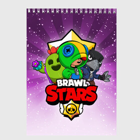 Скетчбук с принтом BRAWL STARS в Рязани, 100% бумага
 | 48 листов, плотность листов — 100 г/м2, плотность картонной обложки — 250 г/м2. Листы скреплены сверху удобной пружинной спиралью | brawl stars | brawler | crow | leon | spike | бравл старз | бравлер | ворон | леон | спайк