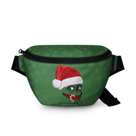 Поясная сумка 3D с принтом Christmas Pepe в Рязани, 100% полиэстер | плотная ткань, ремень с регулируемой длиной, внутри несколько карманов для мелочей, основное отделение и карман с обратной стороны сумки застегиваются на молнию | 