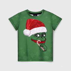 Детская футболка 3D с принтом Christmas Pepe в Рязани, 100% гипоаллергенный полиэфир | прямой крой, круглый вырез горловины, длина до линии бедер, чуть спущенное плечо, ткань немного тянется | 