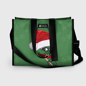 Сумка-шоппер 3D с принтом Christmas Pepe в Рязани, 100% полиэстер | застегивается на металлическую кнопку; внутренний карман застегивается на молнию. Стенки укреплены специальным мягким материалом, чтобы защитить содержимое от несильных ударов
 | 