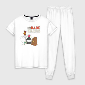 Женская пижама хлопок с принтом baby Bears в Рязани, 100% хлопок | брюки и футболка прямого кроя, без карманов, на брюках мягкая резинка на поясе и по низу штанин | baby bears | bare bears | dsgngerzen | grizz | isebear | panpan | vdgerir