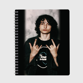 Тетрадь с принтом finn wolfhard в Рязани, 100% бумага | 48 листов, плотность листов — 60 г/м2, плотность картонной обложки — 250 г/м2. Листы скреплены сбоку удобной пружинной спиралью. Уголки страниц и обложки скругленные. Цвет линий — светло-серый
 | finn wolfhard | очень странные дела | финн вулфард