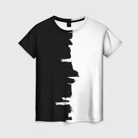 Женская футболка 3D с принтом Черным по белому в Рязани, 100% полиэфир ( синтетическое хлопкоподобное полотно) | прямой крой, круглый вырез горловины, длина до линии бедер | Тематика изображения на принте: black | white | белый | инь | чб | черный | янь