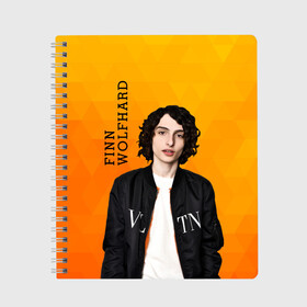 Тетрадь с принтом finn wolfhard в Рязани, 100% бумага | 48 листов, плотность листов — 60 г/м2, плотность картонной обложки — 250 г/м2. Листы скреплены сбоку удобной пружинной спиралью. Уголки страниц и обложки скругленные. Цвет линий — светло-серый
 | finn wolfhard | очень странные дела | финн вулфард