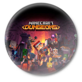 Значок с принтом Minecraft Dungeons в Рязани,  металл | круглая форма, металлическая застежка в виде булавки | dungeons | games | minecraft | mojang | игры | майнкрафт | подземелья | ремесло | шахтер
