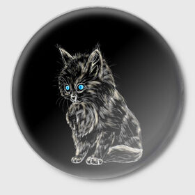 Значок с принтом Пушистый котёнок в Рязани,  металл | круглая форма, металлическая застежка в виде булавки | Тематика изображения на принте: животные | зверёк | кот | котёнок | милашка | няшка | счастье