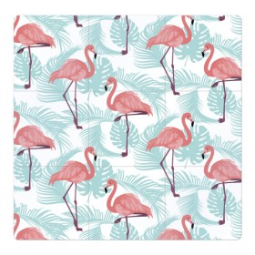 Магнитный плакат 3Х3 с принтом Тропический арт в Рязани, Полимерный материал с магнитным слоем | 9 деталей размером 9*9 см | animal | bird | flamingo | pink | pnik flamingo | животные | птицы | розовый | розовый фламинго | фламинго