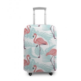 Чехол для чемодана 3D с принтом Тропический арт в Рязани, 86% полиэфир, 14% спандекс | двустороннее нанесение принта, прорези для ручек и колес | animal | bird | flamingo | pink | pnik flamingo | животные | птицы | розовый | розовый фламинго | фламинго