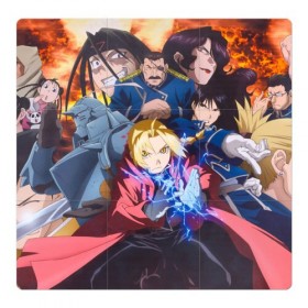 Магнитный плакат 3Х3 с принтом Fullmetal Alchemist Brotherhood в Рязани, Полимерный материал с магнитным слоем | 9 деталей размером 9*9 см | Тематика изображения на принте: anime | fullmetal alchemist brotherhood | аниме. | стальной алхимик братство | цельнометаллический алхимик братство