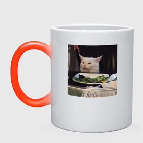 Кружка хамелеон с принтом мемная картинка с котом в Рязани, керамика | меняет цвет при нагревании, емкость 330 мл | кот | котэ | кошка | мем | прикол | фотография