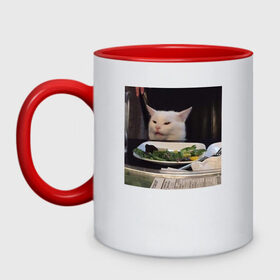 Кружка двухцветная с принтом мемная картинка с котом в Рязани, керамика | объем — 330 мл, диаметр — 80 мм. Цветная ручка и кайма сверху, в некоторых цветах — вся внутренняя часть | кот | котэ | кошка | мем | прикол | фотография