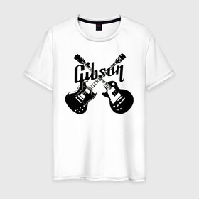 Мужская футболка хлопок с принтом Gibson в Рязани, 100% хлопок | прямой крой, круглый вырез горловины, длина до линии бедер, слегка спущенное плечо. | custom guitar | gibson | gibson usa | grover | guitar | hard rock | les paul | lespol | metal | punk | rock | sg | sg300 | sg400 | гибсон | гитара | гитары | лес пол | леспаул | леспол | панк | рок | хард рок | хардрок