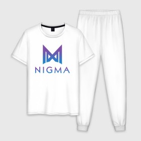 Мужская пижама хлопок с принтом Nigma esports в Рязани, 100% хлопок | брюки и футболка прямого кроя, без карманов, на брюках мягкая резинка на поясе и по низу штанин
 | Тематика изображения на принте: gh | kuroky | mind_control | miracle | nigma | w33 | виха | гх | джиейч | дота | дота 2 | игра | интернешнл | киберспорт | куро | майнд контрол | миракл | нигма