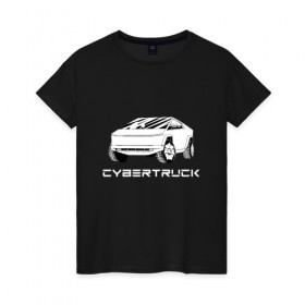 Женская футболка хлопок с принтом Tesla Cybertruck в Рязани, 100% хлопок | прямой крой, круглый вырез горловины, длина до линии бедер, слегка спущенное плечо | auto | cyber | cyberpunk | ilon musk | tesla | tesla cybertruck | авто | илон маск | кибертрак | машина | тесла