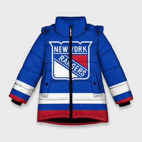 Зимняя куртка для девочек 3D с принтом Нью-Йорк Рейнджерс НХЛ в Рязани, ткань верха — 100% полиэстер; подклад — 100% полиэстер, утеплитель — 100% полиэстер. | длина ниже бедра, удлиненная спинка, воротник стойка и отстегивающийся капюшон. Есть боковые карманы с листочкой на кнопках, утяжки по низу изделия и внутренний карман на молнии. 

Предусмотрены светоотражающий принт на спинке, радужный светоотражающий элемент на пуллере молнии и на резинке для утяжки. | hockey | new york | new york rangers | nhl | rangers | usa | нхл | нью йорк | нью йорк рейнджерс | рейнджерс | спорт | сша | хоккей | шайба