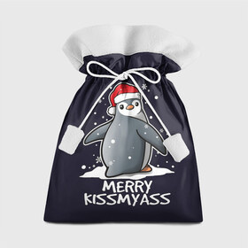 Подарочный 3D мешок с принтом Santa penguin в Рязани, 100% полиэстер | Размер: 29*39 см | Тематика изображения на принте: christmas | claus | jingle | merry | santa | елка | игрушки | клаус | клюв | колокольчик | новый год | олени | пингвин | подарок | праздник | рождество | санта | снег | снежинки | шапка
