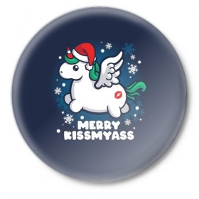 Значок с принтом Santa unicorn в Рязани,  металл | круглая форма, металлическая застежка в виде булавки | 