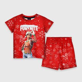 Детский костюм с шортами 3D с принтом FORTNITE НОВОГОДНИЙ. в Рязани,  |  | 2020 | christmas | fortnite | snow | winter | winter is coming | зима близко | игра | новогодний | новый год | новый год 2020 | персонаж | снег | снежинки | фортнайт | фортнайт новогодний