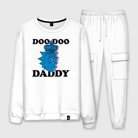 Мужской костюм хлопок с принтом DOO DOO DADDY в Рязани, 100% хлопок | на свитшоте круглая горловина, мягкая резинка по низу. Брюки заужены к низу, на них два вида карманов: два “обычных” по бокам и два объемных, с клапанами, расположенные ниже линии бедра. Брюки с мягкой трикотажной резинкой на поясе и по низу штанин. В поясе для дополнительного комфорта — широкие завязки | 4сезон | rick and morty | мультсериал | рик и морти