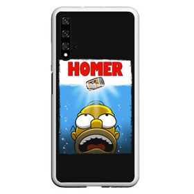 Чехол для Honor 20 с принтом Homer в Рязани, Силикон | Область печати: задняя сторона чехла, без боковых панелей | bart | beer | family | homer | jaws | lisa | maggie | marge | shark | simpson | simpsons | thesimpsons | акула | барт | гомер | лиза | мардж | мегги | семья | симпсоны | челюсти