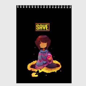 Скетчбук с принтом UNDERTALE FRISK в Рязани, 100% бумага
 | 48 листов, плотность листов — 100 г/м2, плотность картонной обложки — 250 г/м2. Листы скреплены сверху удобной пружинной спиралью | chara | frisk | sans | undertale | андертале | андертейл | игра | подземная история | подземная сказка | санс | ундертале | фриск | чара