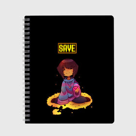 Тетрадь с принтом UNDERTALE FRISK в Рязани, 100% бумага | 48 листов, плотность листов — 60 г/м2, плотность картонной обложки — 250 г/м2. Листы скреплены сбоку удобной пружинной спиралью. Уголки страниц и обложки скругленные. Цвет линий — светло-серый
 | chara | frisk | sans | undertale | андертале | андертейл | игра | подземная история | подземная сказка | санс | ундертале | фриск | чара