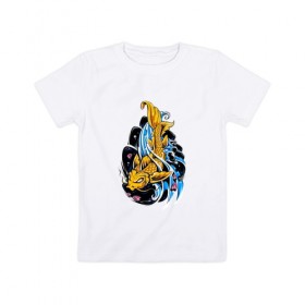 Детская футболка хлопок с принтом Карп Кои в Рязани, 100% хлопок | круглый вырез горловины, полуприлегающий силуэт, длина до линии бедер | Тематика изображения на принте: карп | карп кои | рисунок | рыба