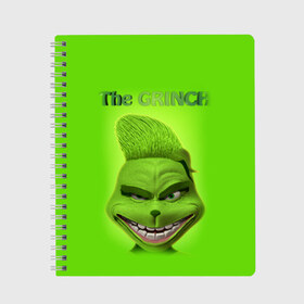 Тетрадь с принтом Grinch Face в Рязани, 100% бумага | 48 листов, плотность листов — 60 г/м2, плотность картонной обложки — 250 г/м2. Листы скреплены сбоку удобной пружинной спиралью. Уголки страниц и обложки скругленные. Цвет линий — светло-серый
 | Тематика изображения на принте: christmas | claus | grinch stole | how the | jingle | merry | santa | гринч | гуманоид | диккенс | ктоград | олени | рождество | снежинки | чарльз