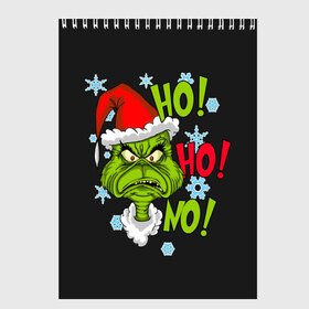 Скетчбук с принтом Grinch Face No! No! No! в Рязани, 100% бумага
 | 48 листов, плотность листов — 100 г/м2, плотность картонной обложки — 250 г/м2. Листы скреплены сверху удобной пружинной спиралью | Тематика изображения на принте: christmas | claus | grinch stole | how the | jingle | merry | santa | гринч | гуманоид | диккенс | ктоград | олени | рождество | снежинки | чарльз