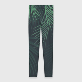 Леггинсы 3D с принтом Пальмовый узор в Рязани, 80% полиэстер, 20% эластан | Эластичный пояс, зауженные к низу, низкая посадка | джунгли | зелёный | лепестки | лепесток | лес | листья | пальма | пальмы | папоротник | салатовый | тропики | черный