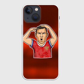 Чехол для iPhone 13 mini с принтом Дзюба Russia edition в Рязани,  |  | champions league | euro | russia | zenit | дзюба | евро | зенит | лига чемпионов