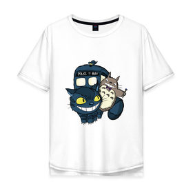 Мужская футболка хлопок Oversize с принтом Tardis Totoro в Рязани, 100% хлопок | свободный крой, круглый ворот, “спинка” длиннее передней части | Тематика изображения на принте: doctor who | forest | friend | ghibli | japan | keeper | miyazaki | nature | neigbor | neighbour | tardis | totoro | анимация | аниме | гибли | доктор кто | друг | животные | кот | лес | любовь | милый | мир | миядзаки | мульт | мультфильм | приключения |