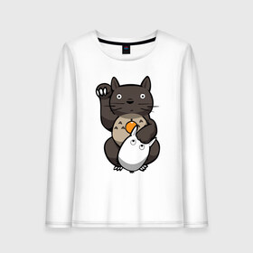 Женский лонгслив хлопок с принтом Totoro Maneki Neko в Рязани, 100% хлопок |  | cat | forest | friend | ghibli | japan | keeper | miyazaki | nature | neigbor | neighbour | totoro | анимация | аниме | гибли | друг | животные | кот | котенок | котик | кошка | лес | любовь | милый | мир | миядзаки | мульт | мультфильм