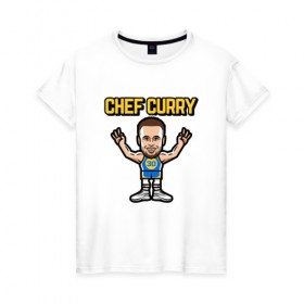 Женская футболка хлопок с принтом Chef Curry в Рязани, 100% хлопок | прямой крой, круглый вырез горловины, длина до линии бедер, слегка спущенное плечо | and1 | basketball | curry | game | golden state | nba | player | slam dunk | sport | stephen | streetball | team | warriors | баскетбол | баскетболист | игра | игрок | карри | мяч | нба | победа | слэм данк | спорт | стефен | тренер | чемпион