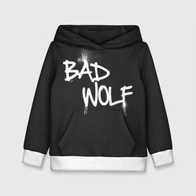 Детская толстовка 3D с принтом Bad wolf в Рязани, 100% полиэстер | двухслойный капюшон со шнурком для регулировки, мягкие манжеты на рукавах и по низу толстовки, спереди карман-кенгуру с мягким внутренним слоем | Тематика изображения на принте: bbc | dimension | dr who | jenna coleman | jodie whittaker | matt smith | relative | resolution | space | tardis | the doctor | time | галлифрей | джоди уиттакер | доктор кто | тардис