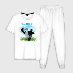 Мужская пижама хлопок с принтом Панда ВДВ в Рязани, 100% хлопок | брюки и футболка прямого кроя, без карманов, на брюках мягкая резинка на поясе и по низу штанин
 | Тематика изображения на принте: вдв | за вдв | никто кроме нас | панда