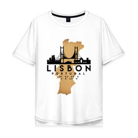 Мужская футболка хлопок Oversize с принтом Лиссабон (Португалия) в Рязани, 100% хлопок | свободный крой, круглый ворот, “спинка” длиннее передней части | Тематика изображения на принте: city | lisbon | portugal | ronaldo | travel | город | европа | карта | лиссабон | мир | португалия | приключение | путешествие | роналду | столица | страна | тиризм | турист | флаг