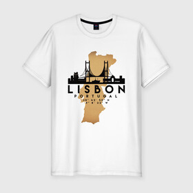 Мужская футболка хлопок Slim с принтом Лиссабон (Португалия) в Рязани, 92% хлопок, 8% лайкра | приталенный силуэт, круглый вырез ворота, длина до линии бедра, короткий рукав | Тематика изображения на принте: city | lisbon | portugal | ronaldo | travel | город | европа | карта | лиссабон | мир | португалия | приключение | путешествие | роналду | столица | страна | тиризм | турист | флаг