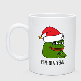 Кружка с принтом Pepe New Year в Рязани, керамика | объем — 330 мл, диаметр — 80 мм. Принт наносится на бока кружки, можно сделать два разных изображения | Тематика изображения на принте: 