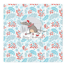 Магнитный плакат 3Х3 с принтом Крыса на самокате 2020 в Рязани, Полимерный материал с магнитным слоем | 9 деталей размером 9*9 см | 2020 | mouse | rat | годкрысы | годмыши | зима | зимняя | крыса | мороз | мышка | мышь | новогодняя | новый год | новый год 2020 | рождество | симолгода | снег | холод