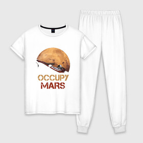 Женская пижама хлопок с принтом Захватить Марс в Рязани, 100% хлопок | брюки и футболка прямого кроя, без карманов, на брюках мягкая резинка на поясе и по низу штанин | earth | mars | moon | nasa | red | space | астронавт | гагарин | земля | инопланетянин | комета | космонавт | космос | красный | луна | марс | марсианин | мереорит | наса | нло | планета | пришелец | ракета | солнце